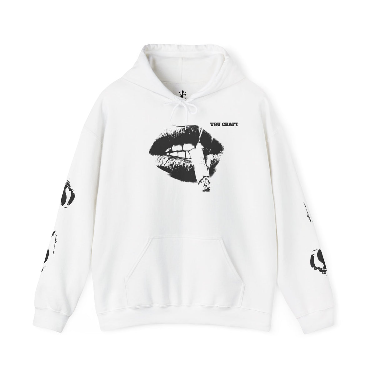 Lip Bite Floral Skull Hoodie — Japanese Text Graphic Streetwear