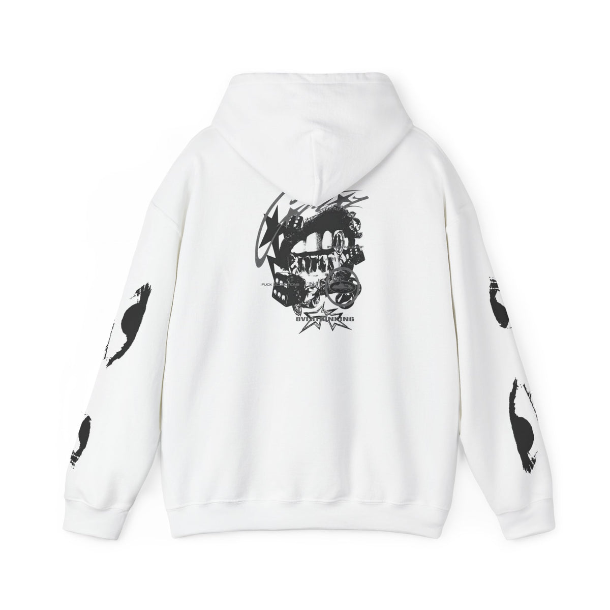 Graphic Lip Print Hoodie — Edgy Black & White Streetwear Pullover