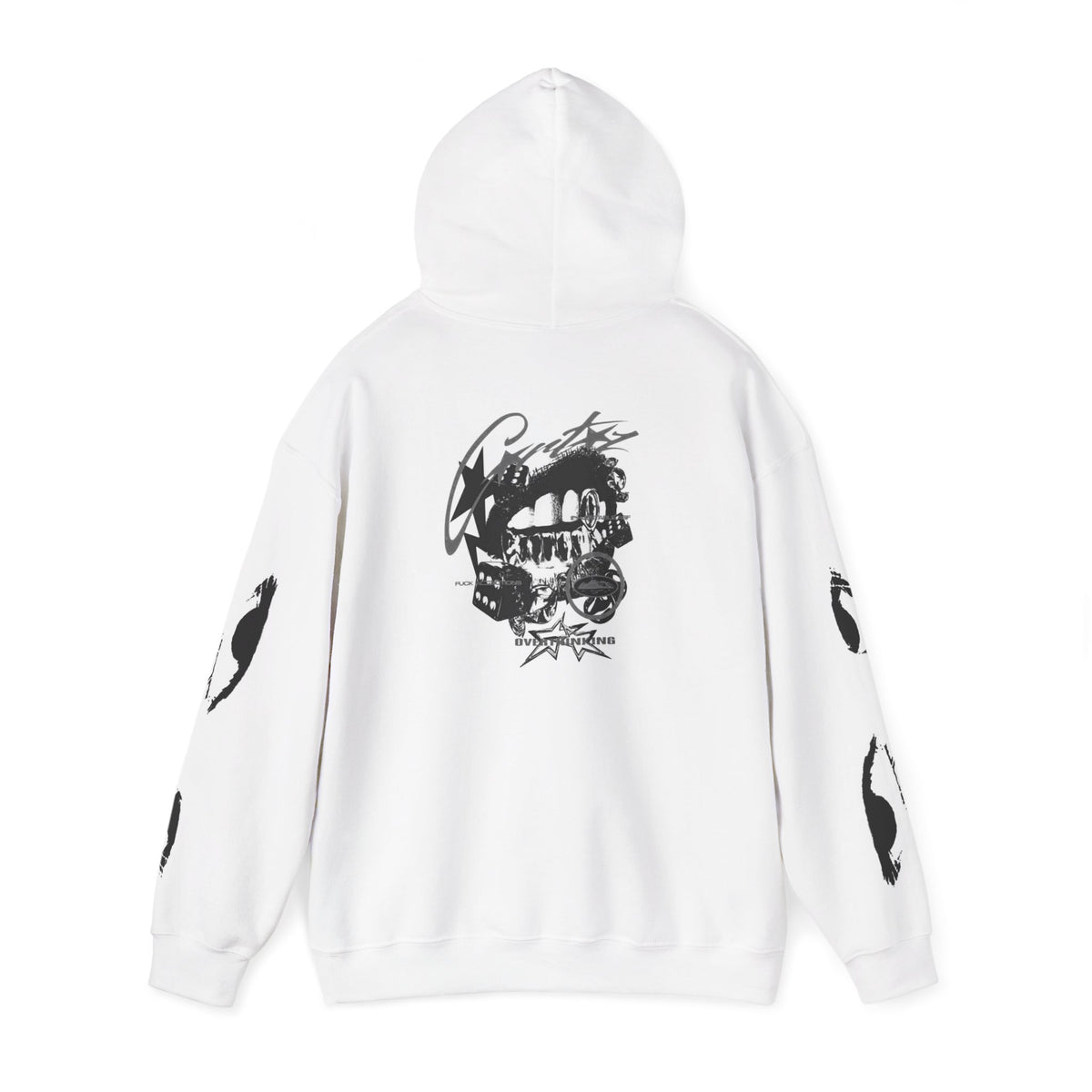 Graphic Lip Print Hoodie — Edgy Black & White Streetwear Pullover
