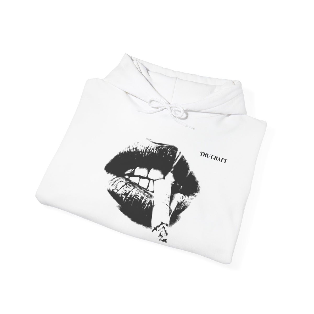 Graphic Lip Print Hoodie — Edgy Black & White Streetwear Pullover